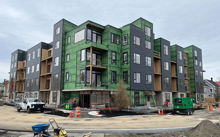 Apartment building under construction in Westbrook